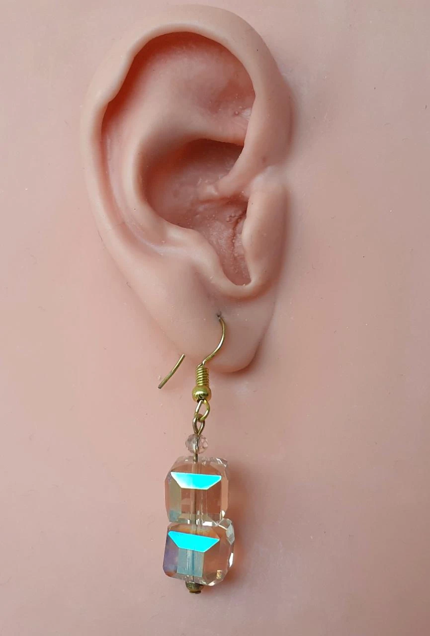 Pendientes colgantes con cubo de Swarovski AB amarillo – photo 4